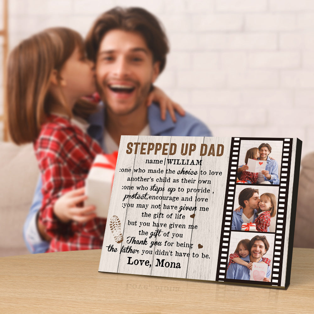 Personalized Dad Picture Frame Custom Stepped Up Dad Film Sign Father's Day Gift