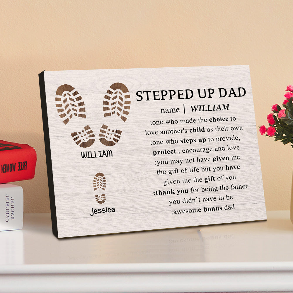 Personalized Footprint Picture Frame Custom Stepped Up Dad Sign Father's Day Gift