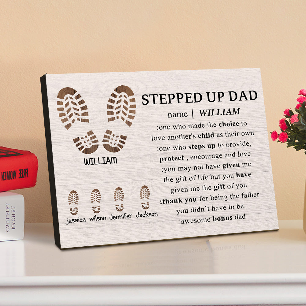 Personalized Footprint Picture Frame Custom Stepped Up Dad Sign Father's Day Gift
