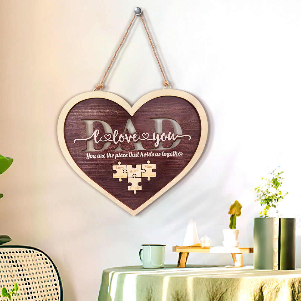 Personalized Dad Heart Puzzle Plaque You Are the Piece That Holds Us Together Father's Day Gift