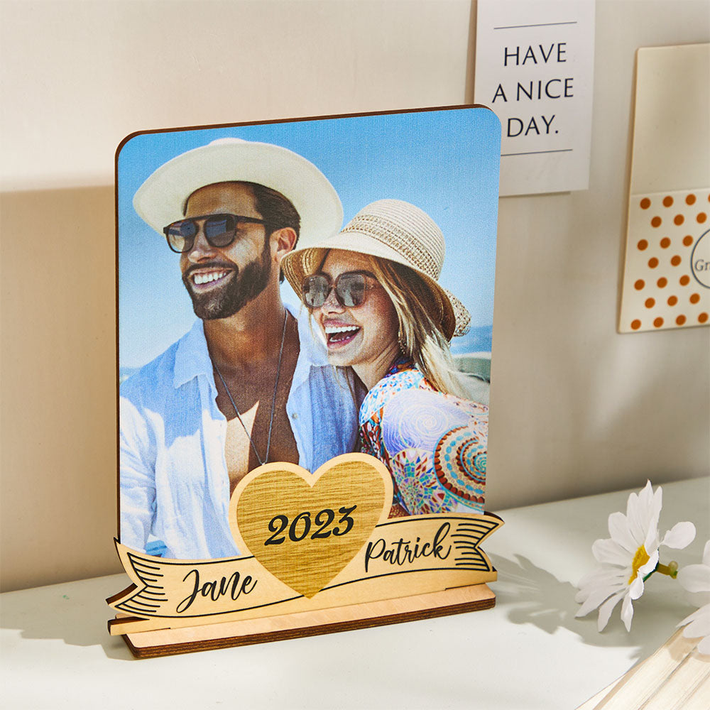 Personalized Photo Wood Standing With Text Picture Holder Gifts for Couples