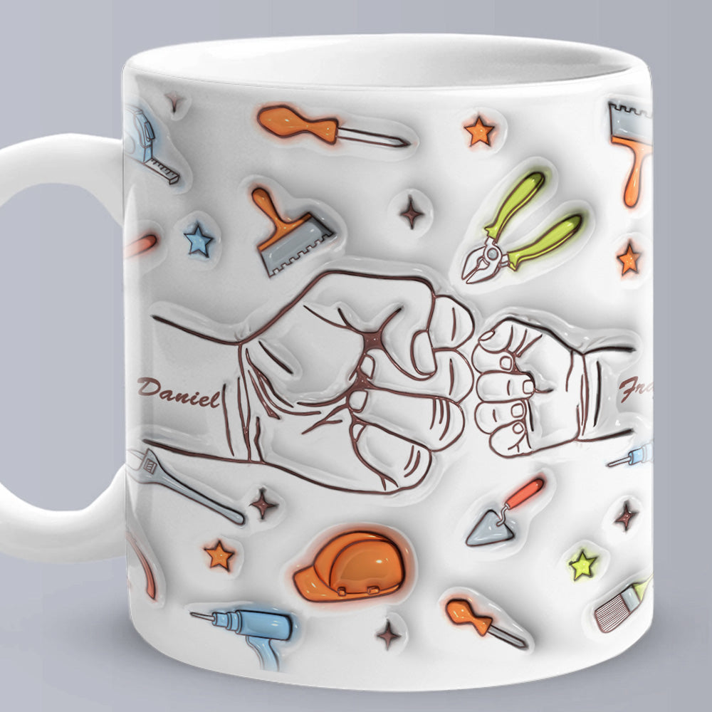 Personalized Names Mug Custom 1-6 Kids Fist Bump 3D Inflated Effect Printed Mug Creative Gift for Dad