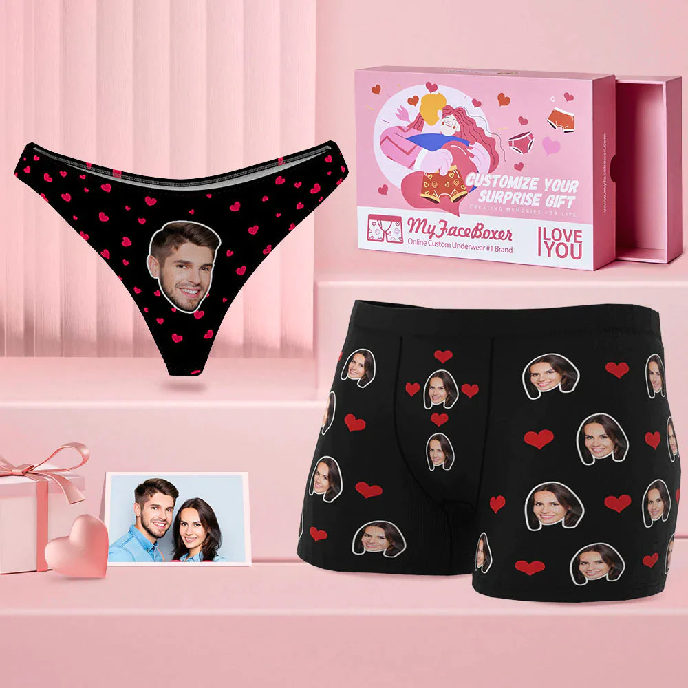 Custom Face Couple Matching Underwear Love Heart Personalized Funny Underwear Valentine's Day Gift