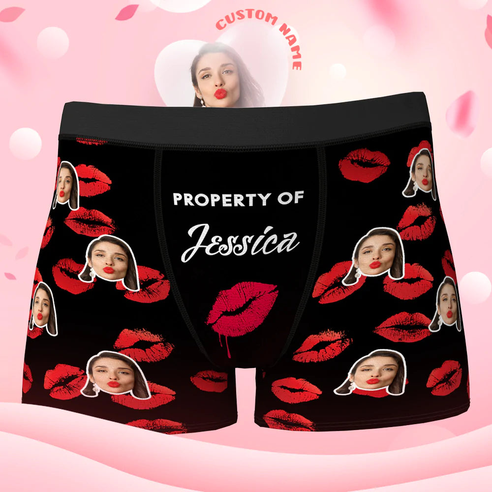 Custom Face Boxer Shorts Personalised Photo Boxer Shorts Valentine's Day Gifts for Him - Property of Your Lover