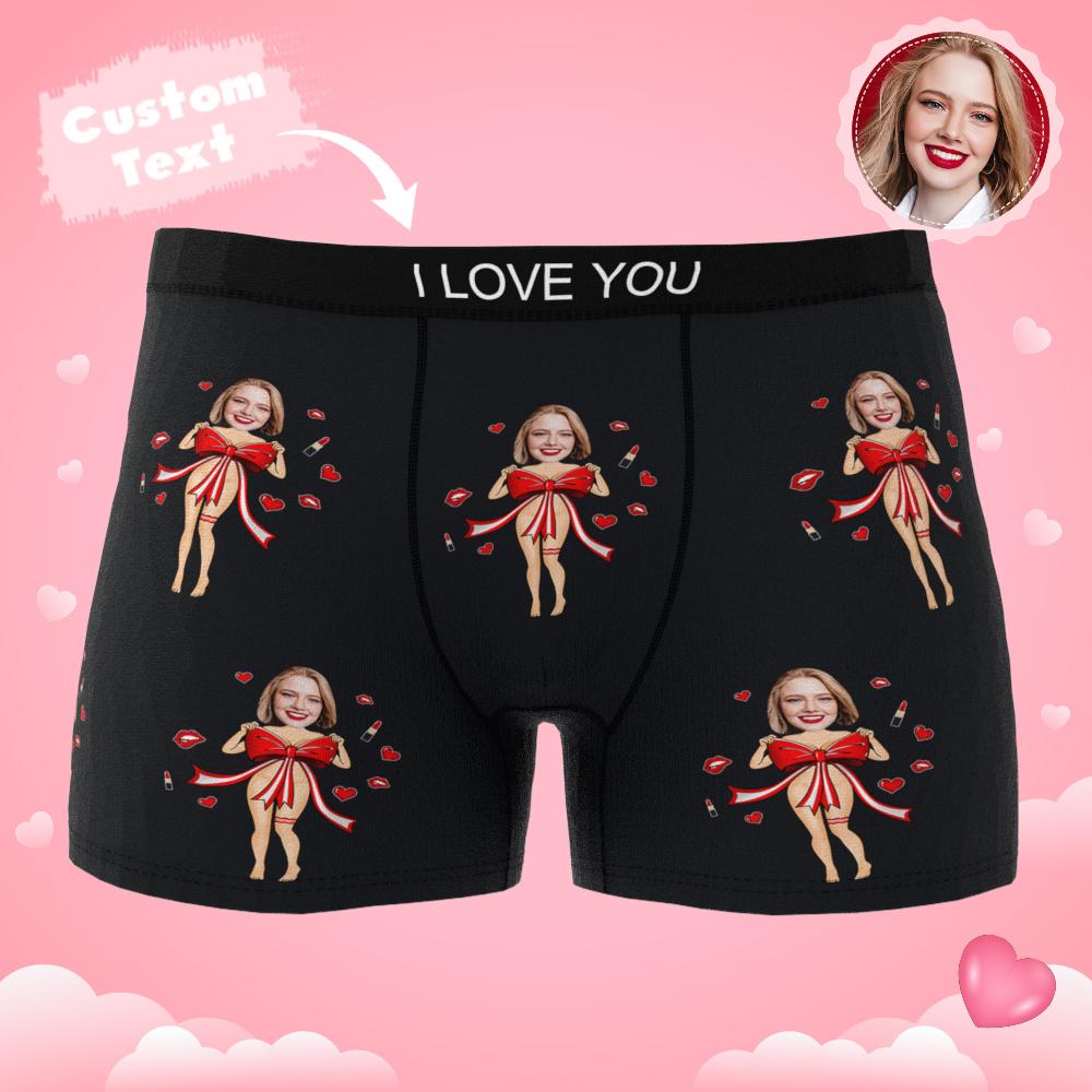 Custom Photo Boxer Red Bow Gift Underwear Men's Underwear Gift For Boyfriend AR View Valentine's Day Gift