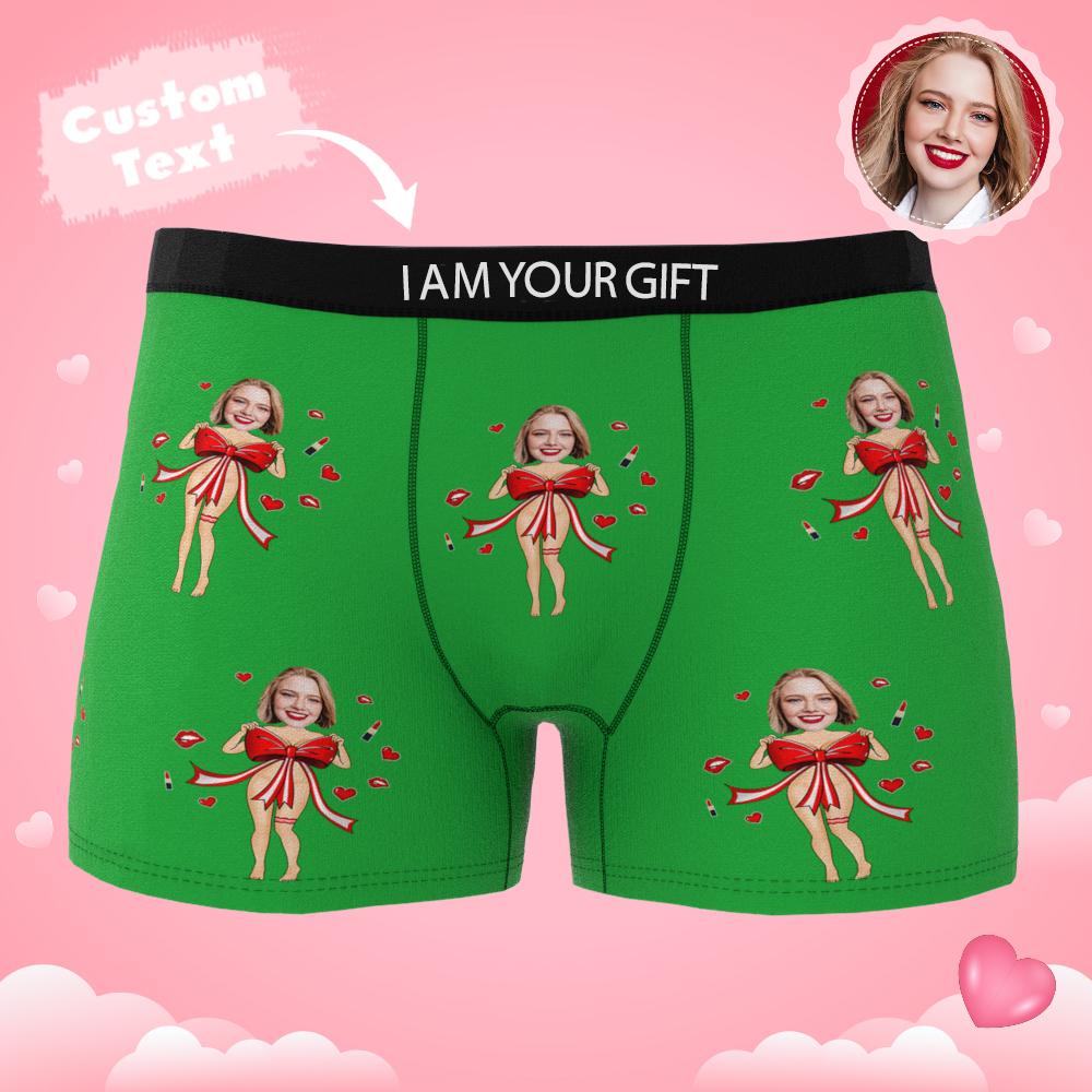 Custom Photo Boxer Red Bow Gift Underwear Men's Underwear Gift For Boyfriend AR View Valentine's Day Gift