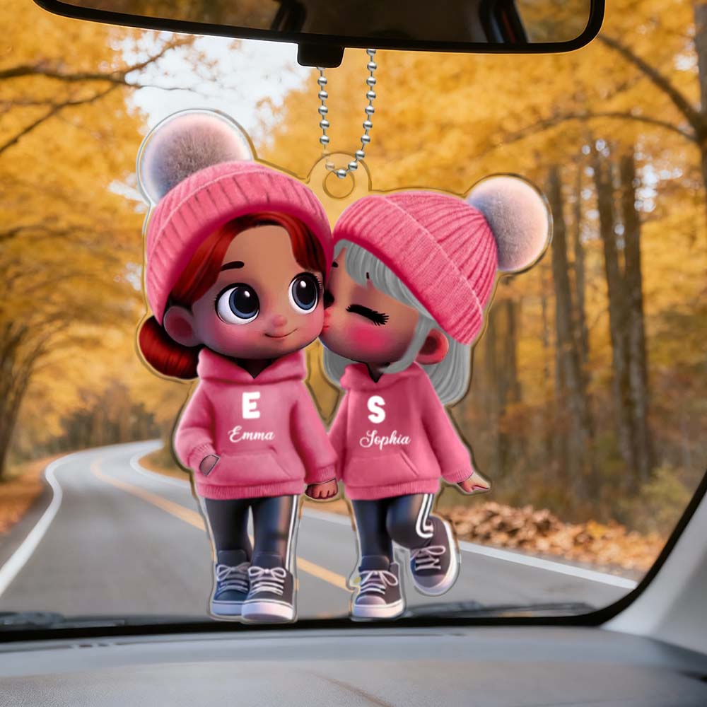 Custom Couple Cartoon Car Hanging Ornament – Personalized Name Car Decoration