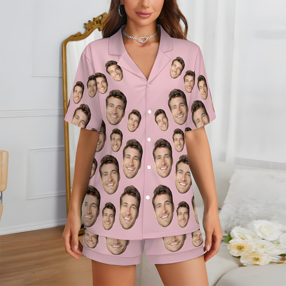 Custom Face Short Sleeve Pajama Valentine's Day Gift for Lover