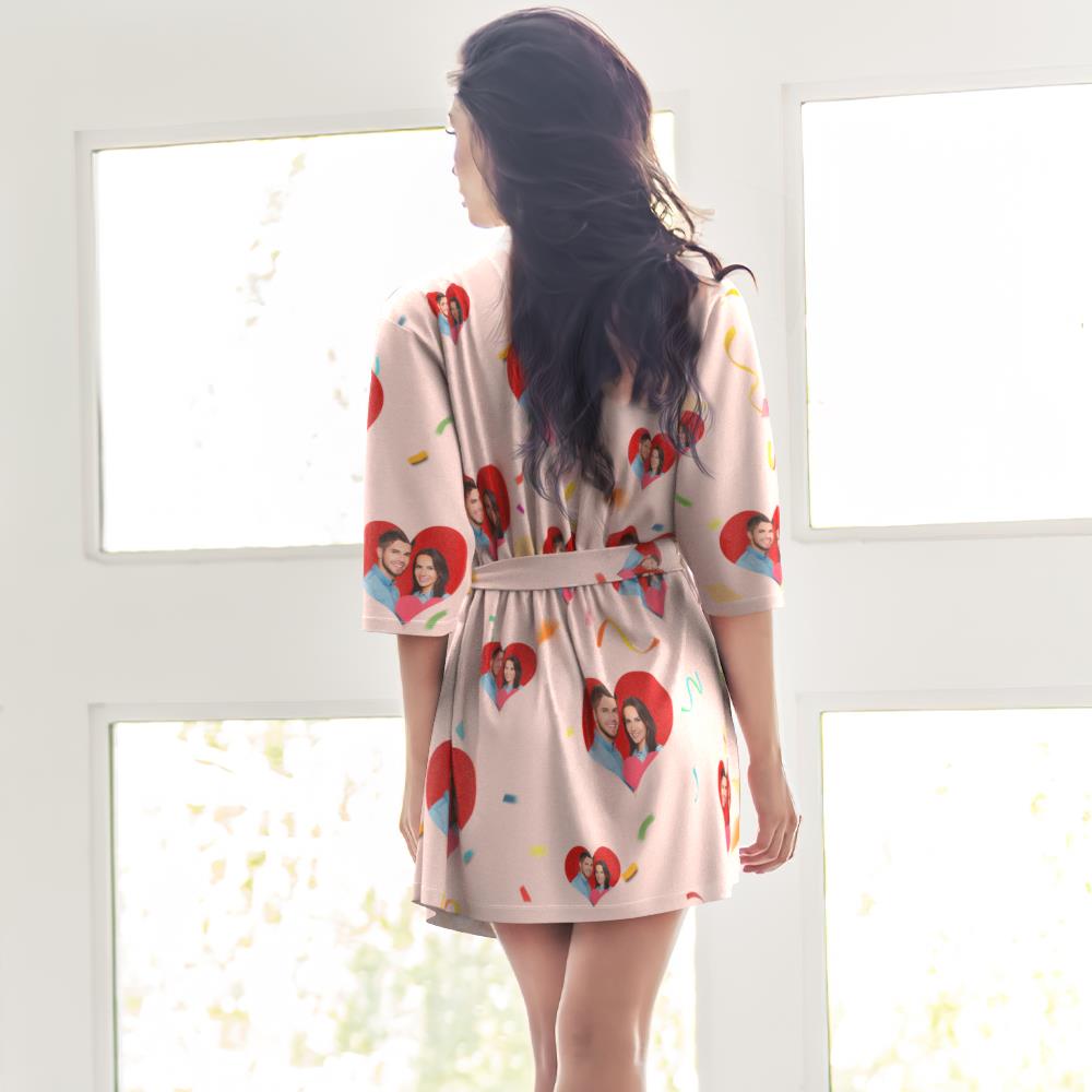 Custom Personalized Pajamas Photo Couple Love Women's Short Pajama Kimono Robe Sleepwear