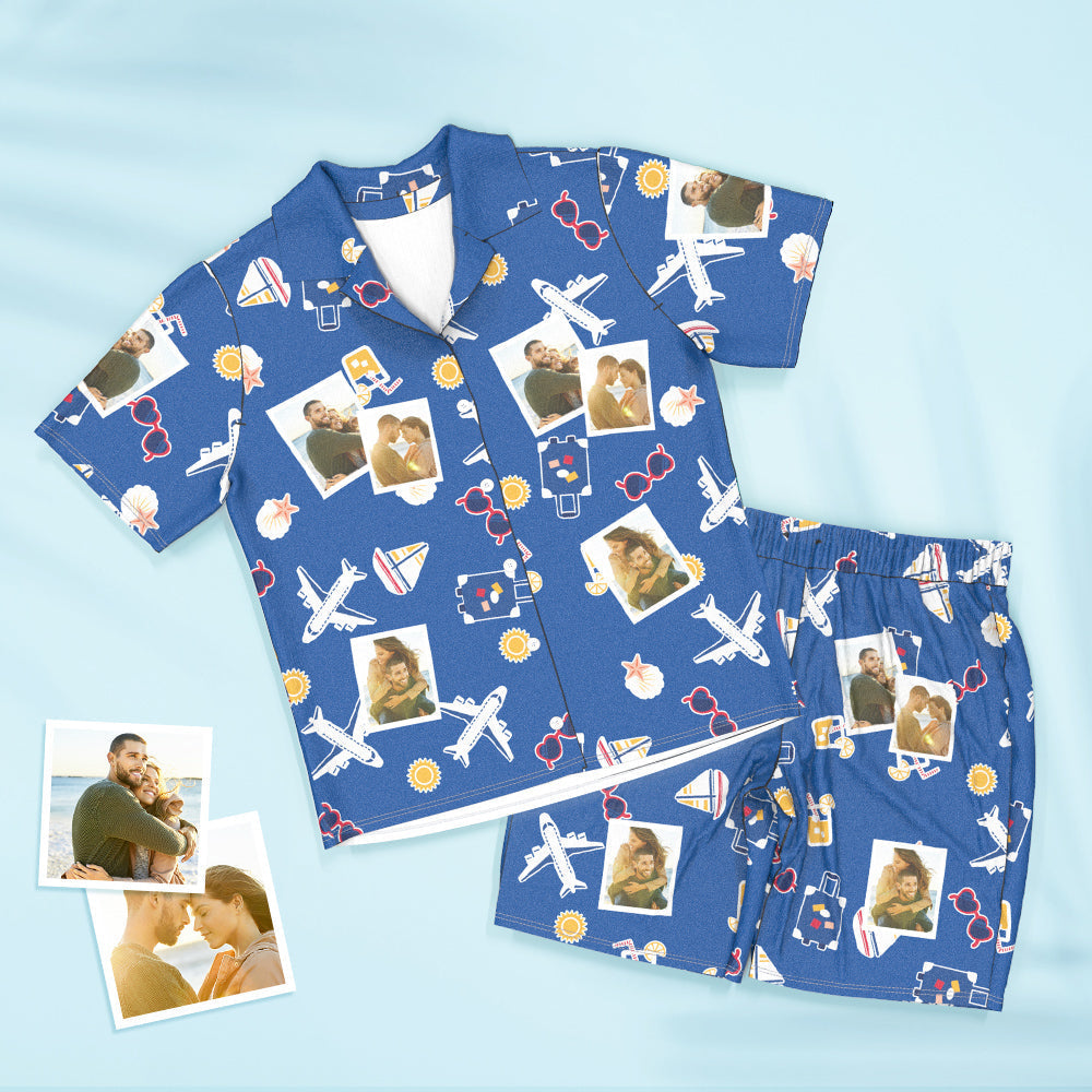 Custom Photo Short Sleeved Pajamas Personalised Travel Pajama Women Men Summer Pajamas Summer Gifts