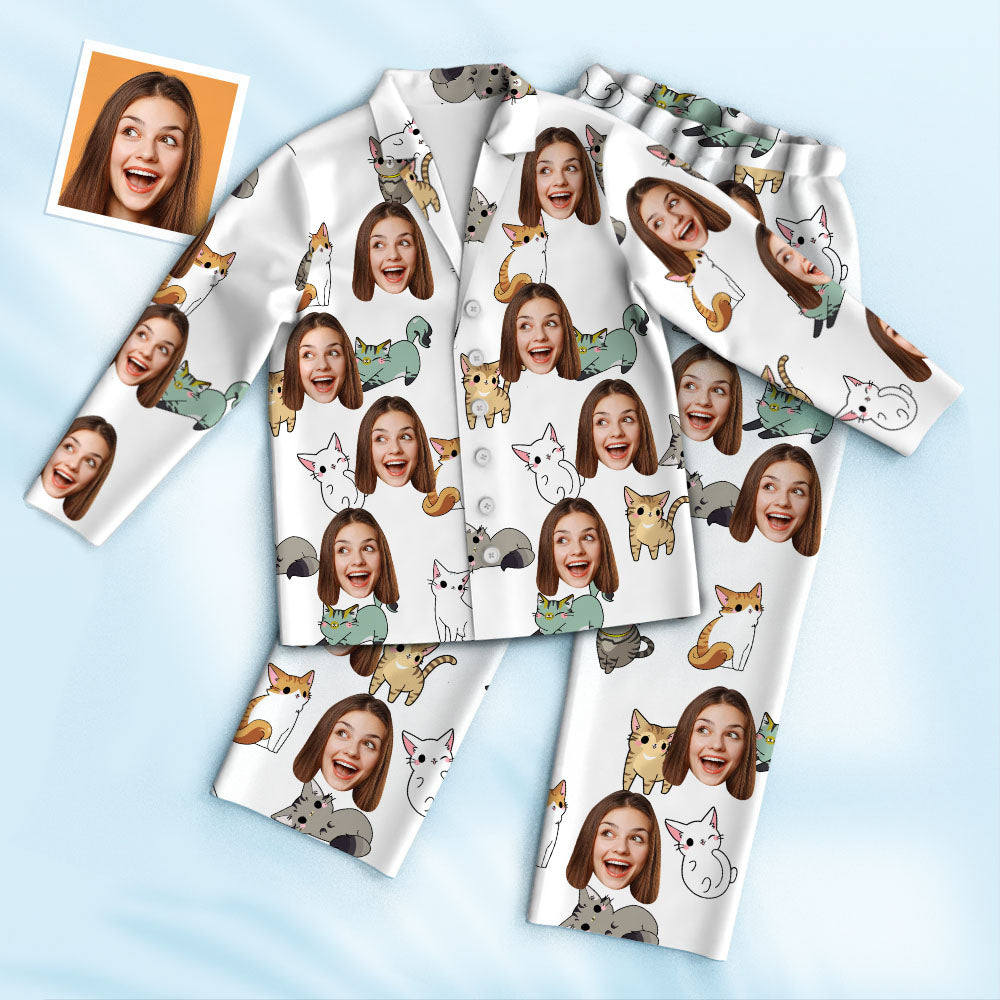 Custom Photo Face Pajama Cartoon Cat Cute Home Gifts