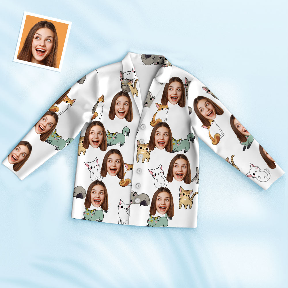 Custom Photo Face Pajama Cartoon Cat Cute Home Gifts