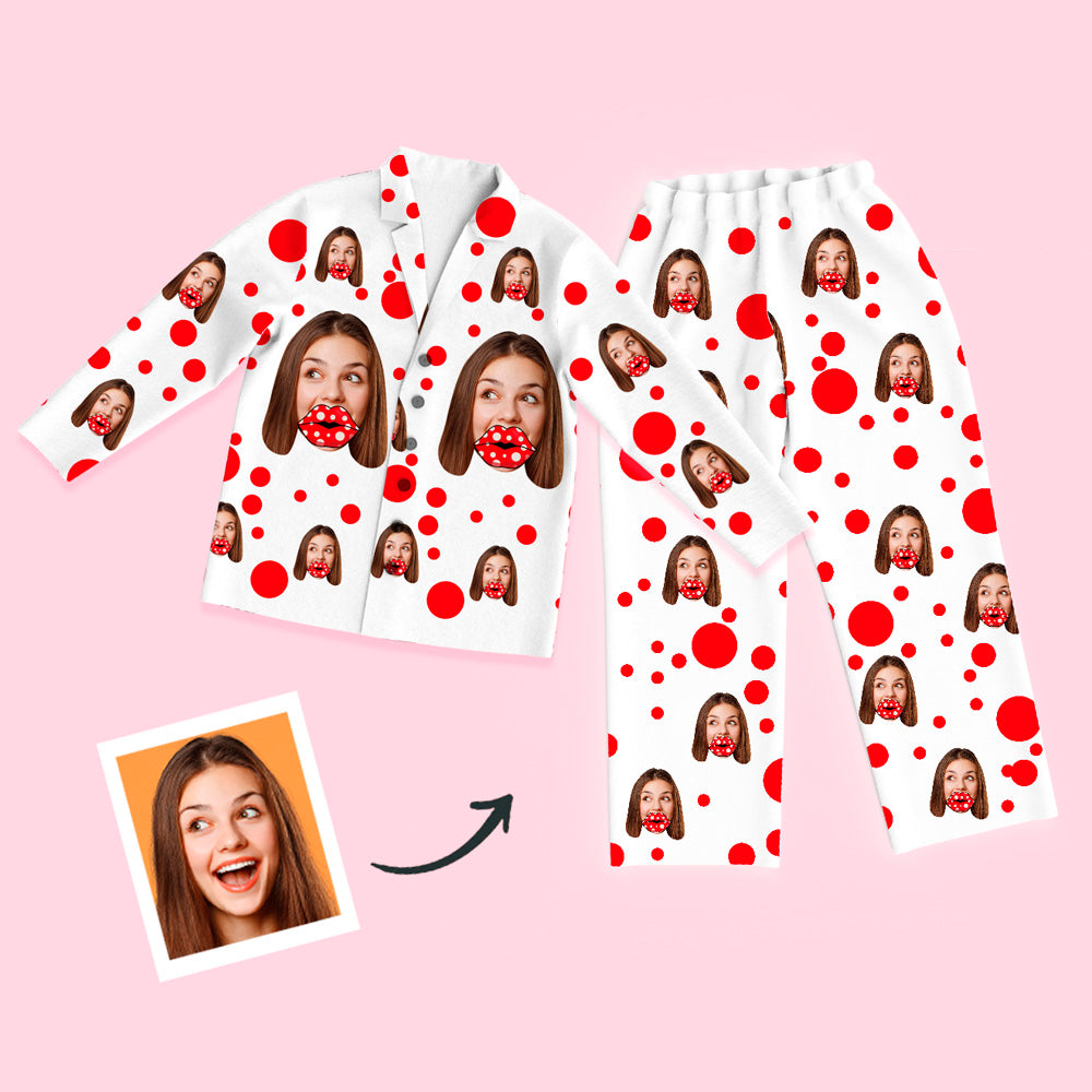 Custom Face Red Lips Long Sleeve Unisex Pajamas Set
