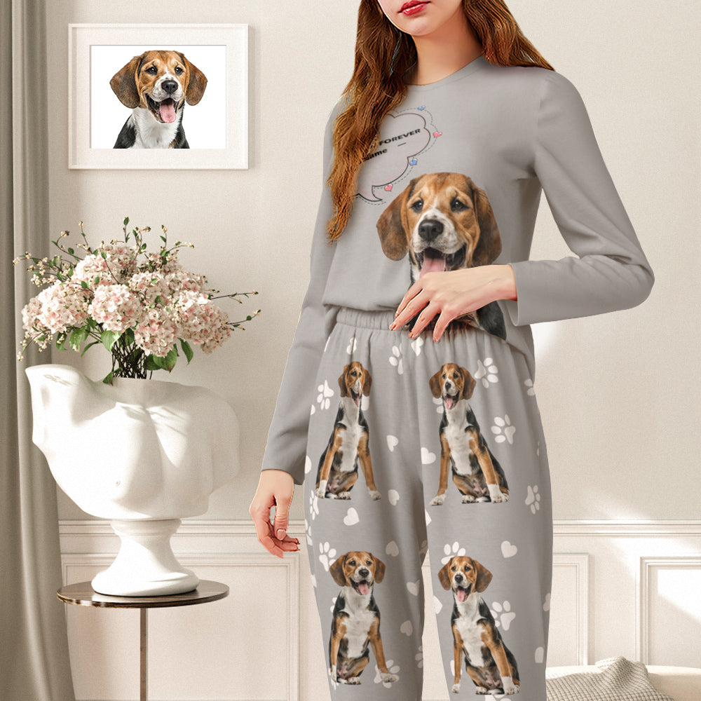 Custom Pet Photo Name Pajamas Personalised Round Neck Dog Cat Lover Pajamas Gift For Women