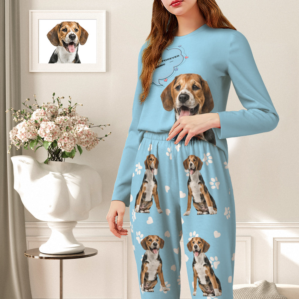 Custom Pet Photo Name Pajamas Personalised Round Neck Dog Cat Lover Pajamas Gift For Women