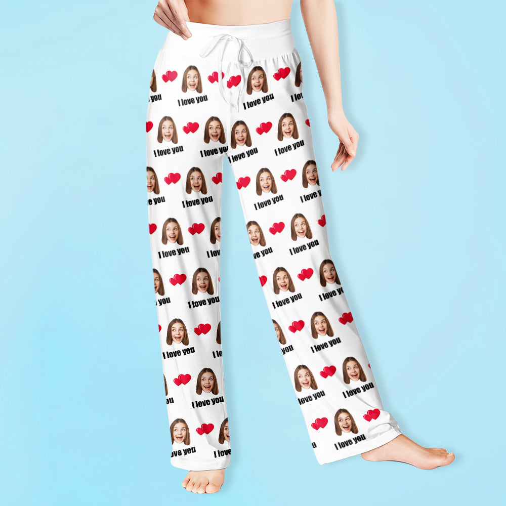 Custom Sleepwear Set With Face Customized Photo Pajamas Gifts for Her Heart & I love you