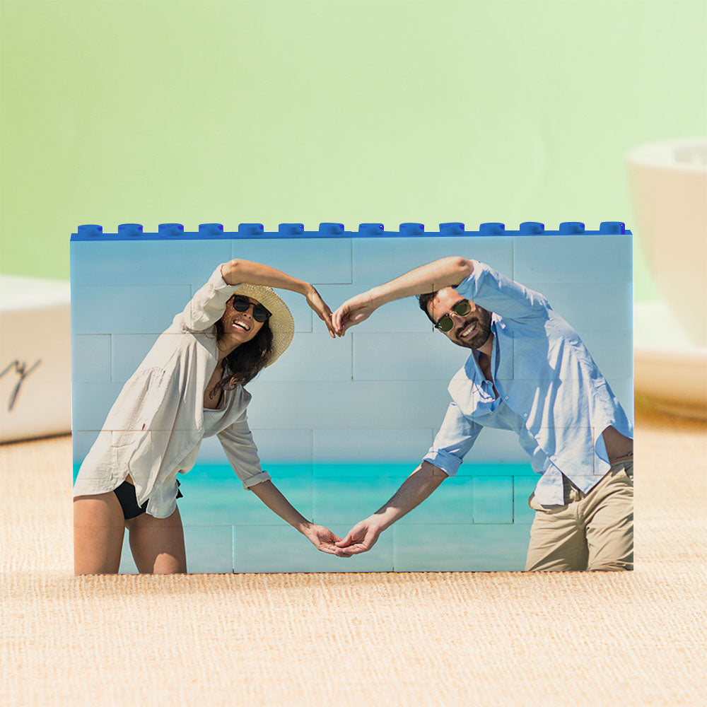Custom Blue Building Block Puzzle Photo Bricks Gift for Lover