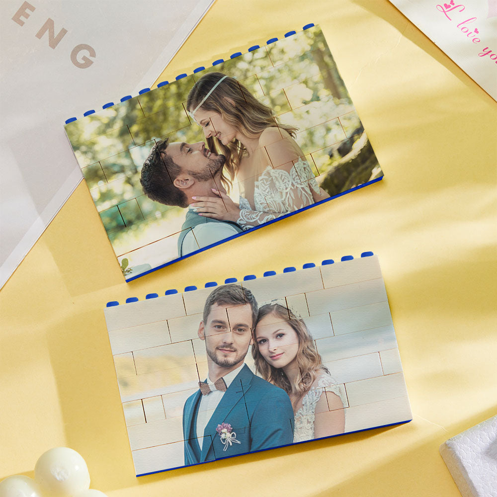 Custom Blue Building Block Puzzle Photo Bricks Gift for Lover