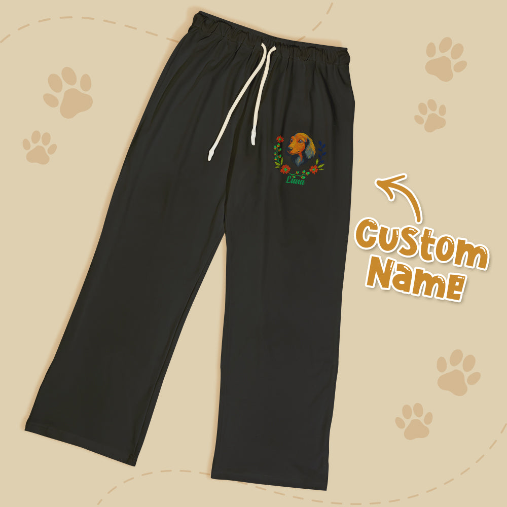 Personalized Pet Name Lounge Pants – Embroidered-Style Custom Sleepwear for Pet Lovers