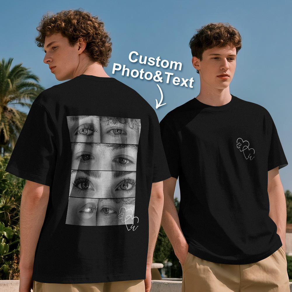 Custom Photo Black & White Style T-shirt Personalized Eyes Shirt for Couple Valentines Gift