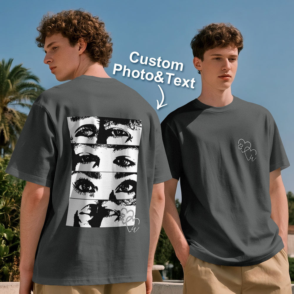 Custom Photo Line Art Style T-shirt Personalized Eyes Shirt for Couple Valentines Gift