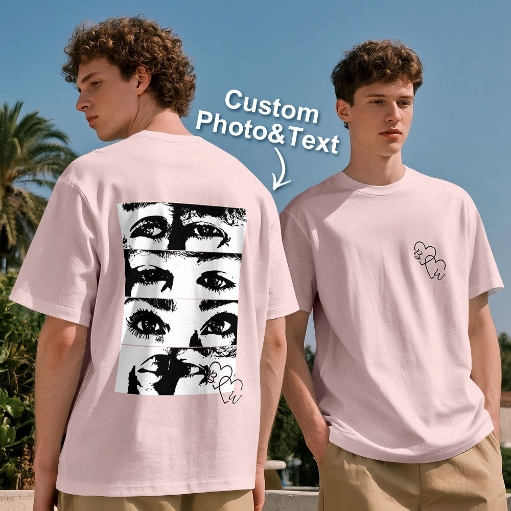 Custom Photo Line Art Style T-shirt Personalized Eyes Shirt for Couple Valentines Gift