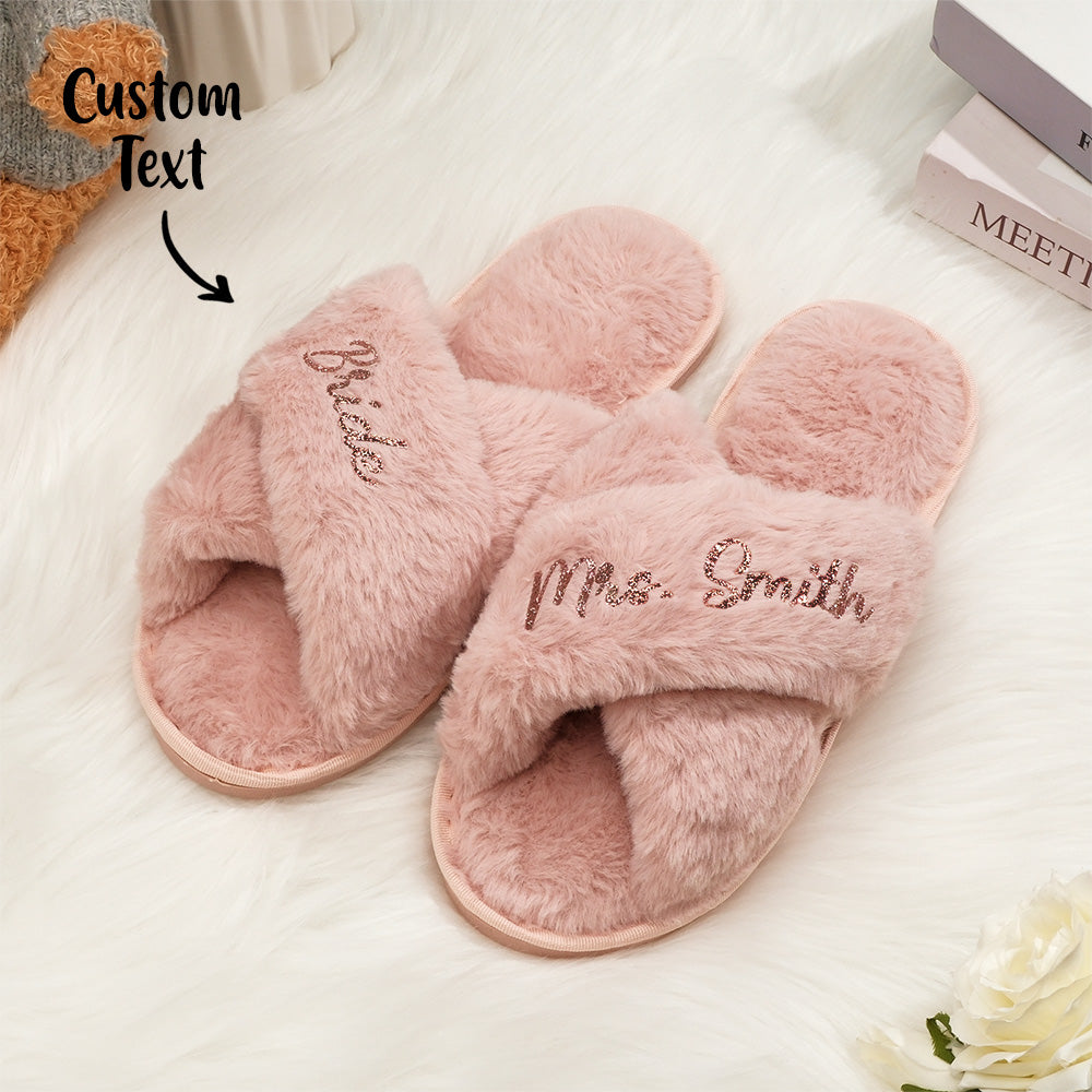 Custom Fluffy Slippers Fluffy Cross Slippers Bride Slippers Bridesmaid Gift