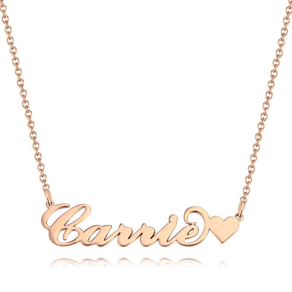 Carrie Style Custom Name Necklace with Little Heart Silver