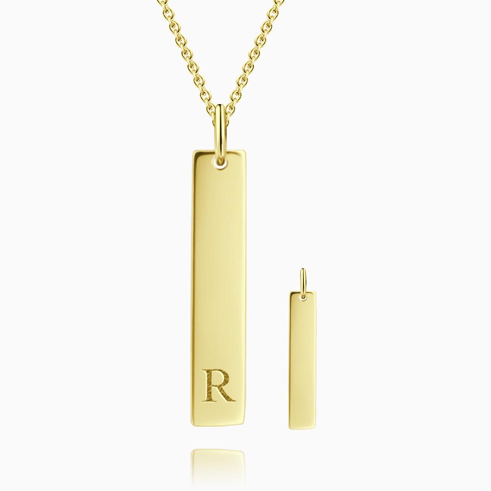 Custom Engraved Initial Vertical Bar Necklace 925 Sterling Silver