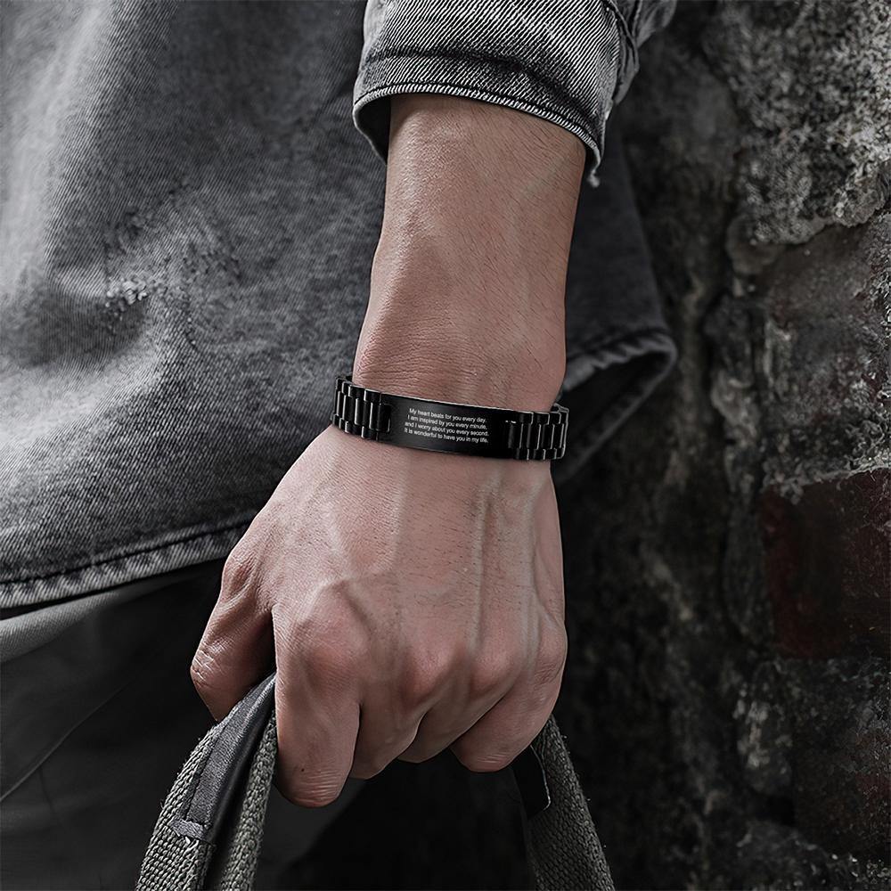 Personalized Engraved Men's Bracelet Black Stainless Steel