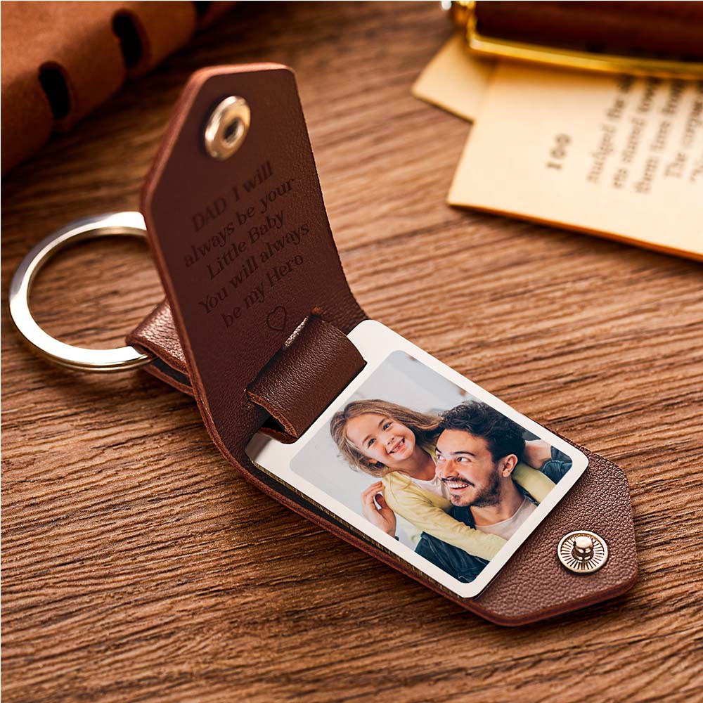 Custom PU Leather Photo Text Keychain DAD I will always be your Little Baby You will always be my Hero copy 1