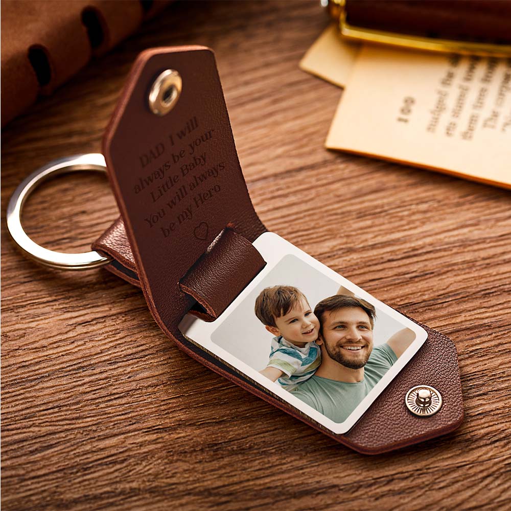 Custom PU Leather Photo Text Keychain DAD I will always be your Little Baby You will always be my Hero copy 1