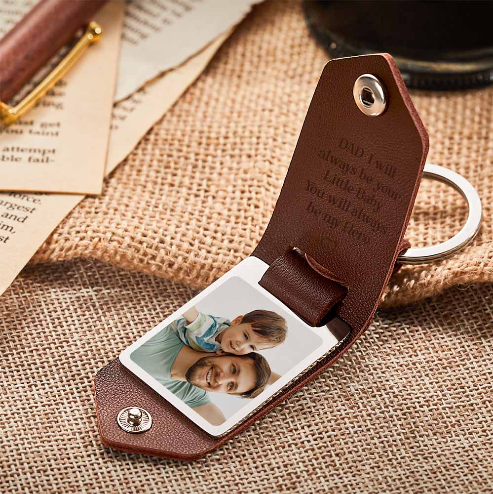 Custom PU Leather Photo Text Keychain DAD I will always be your Little Baby You will always be my Hero copy 1