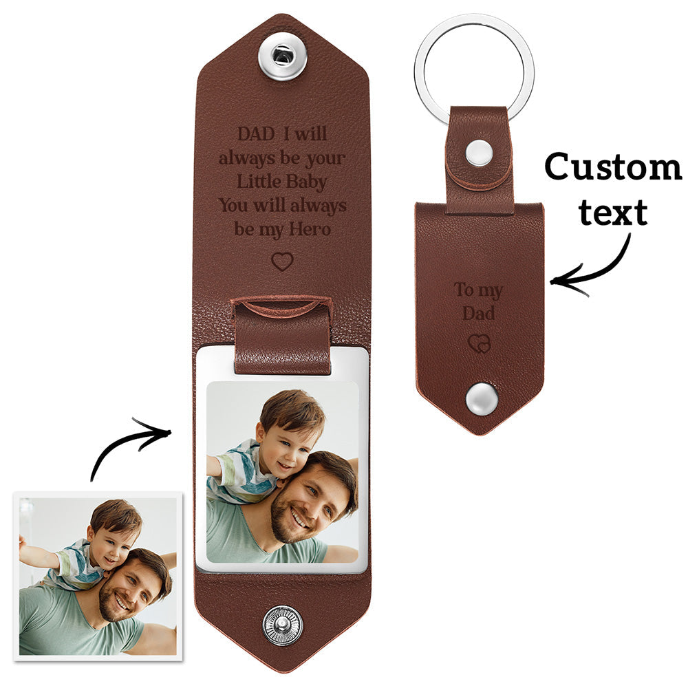 Custom PU Leather Photo Text Keychain DAD I will always be your Little Baby You will always be my Hero copy 1