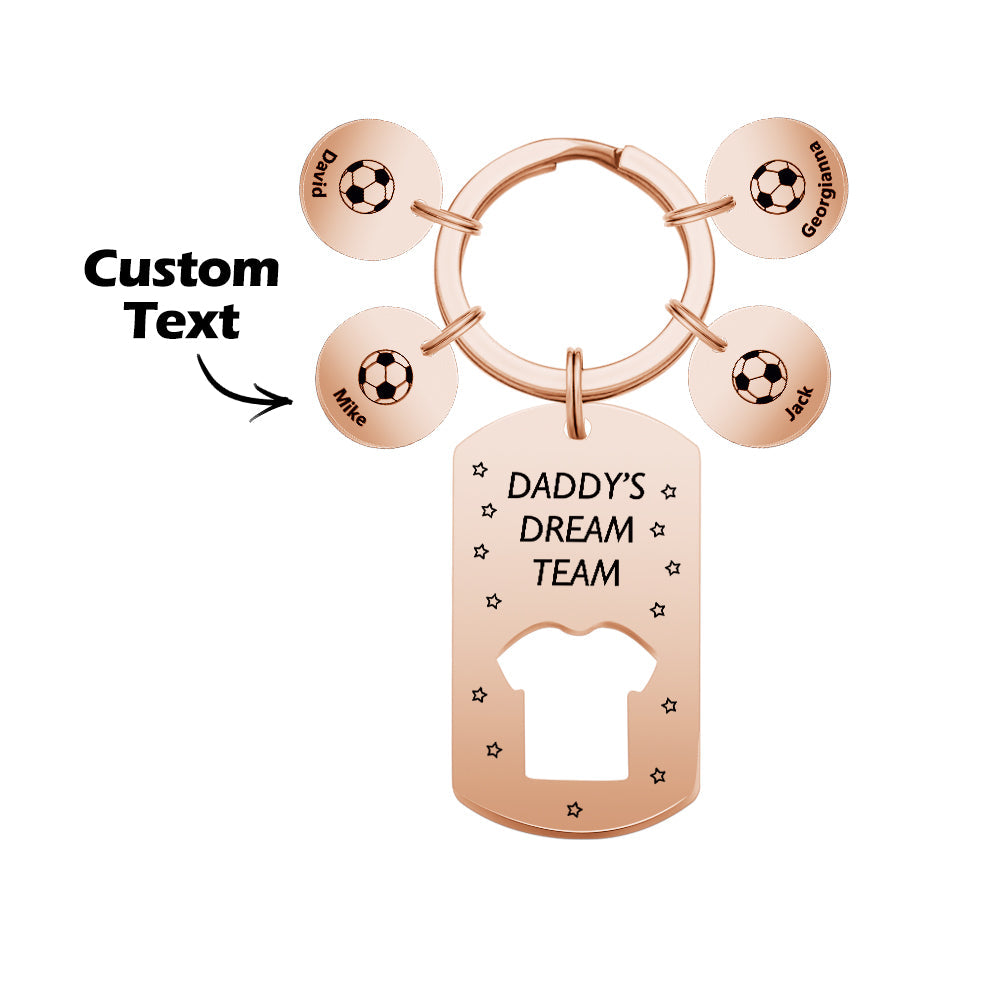 Personalized Engraved Football Daddy' Dream Team Keychain with Children's Names Key Ring Father's Day Gifts