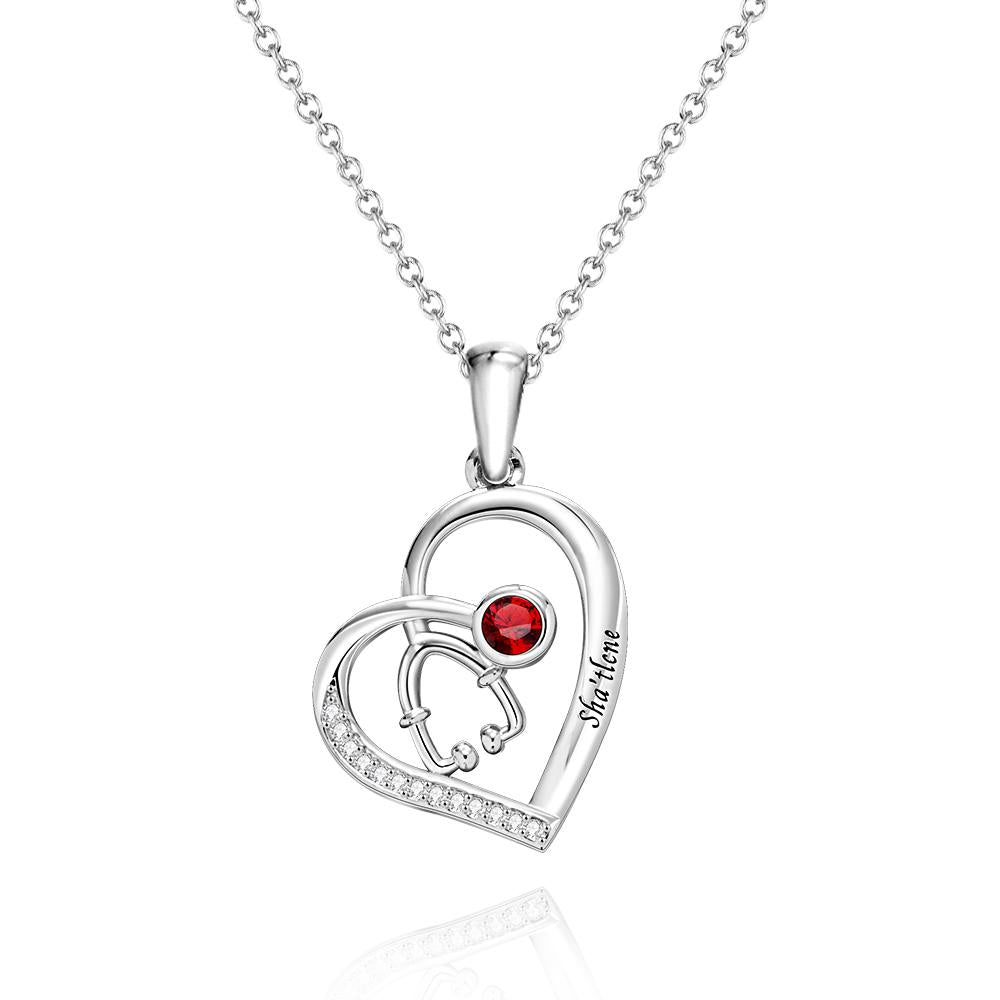 Stethoscope Birthstone Necklace Personalized Engraved Jewelry Nurse Gift