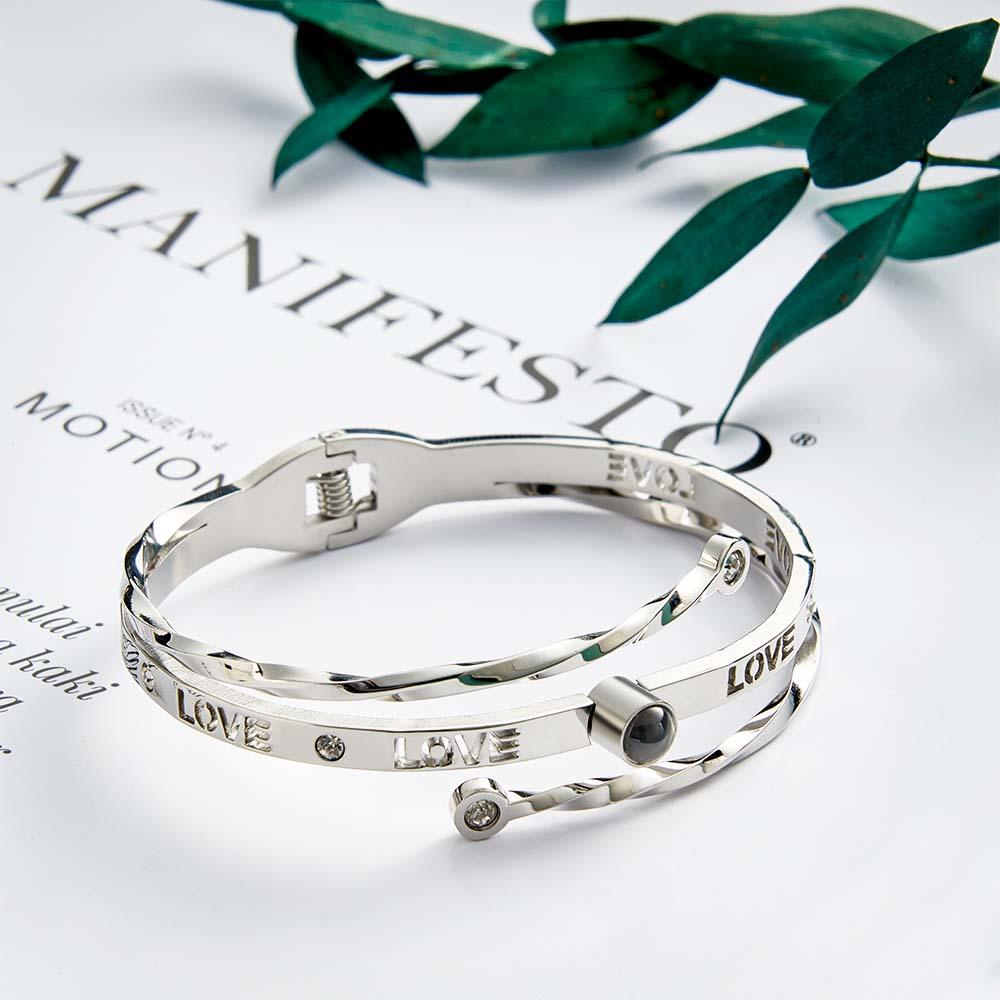 Personalized Photo Projection Bracelet Love With Rhinestones Free Adjustment Bracelet Gift For Her