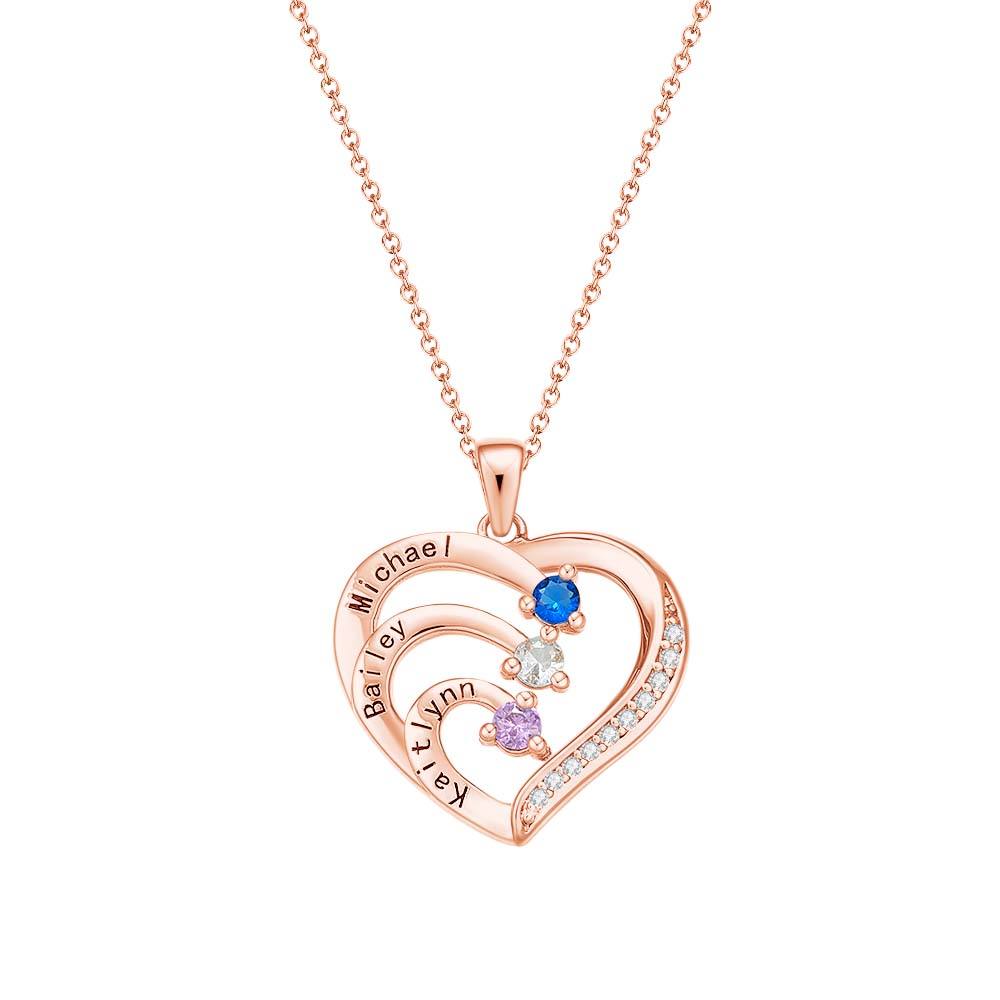 Personalized Heart Necklace Custom Family Name Birthstone Necklace Gift for Mother Grandma