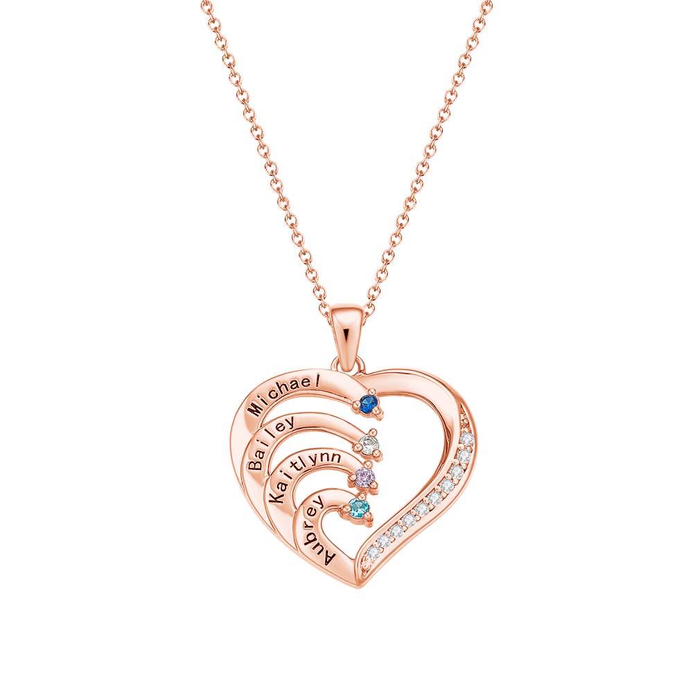 Personalized Heart Necklace Custom Family Name Birthstone Necklace Gift for Mother Grandma