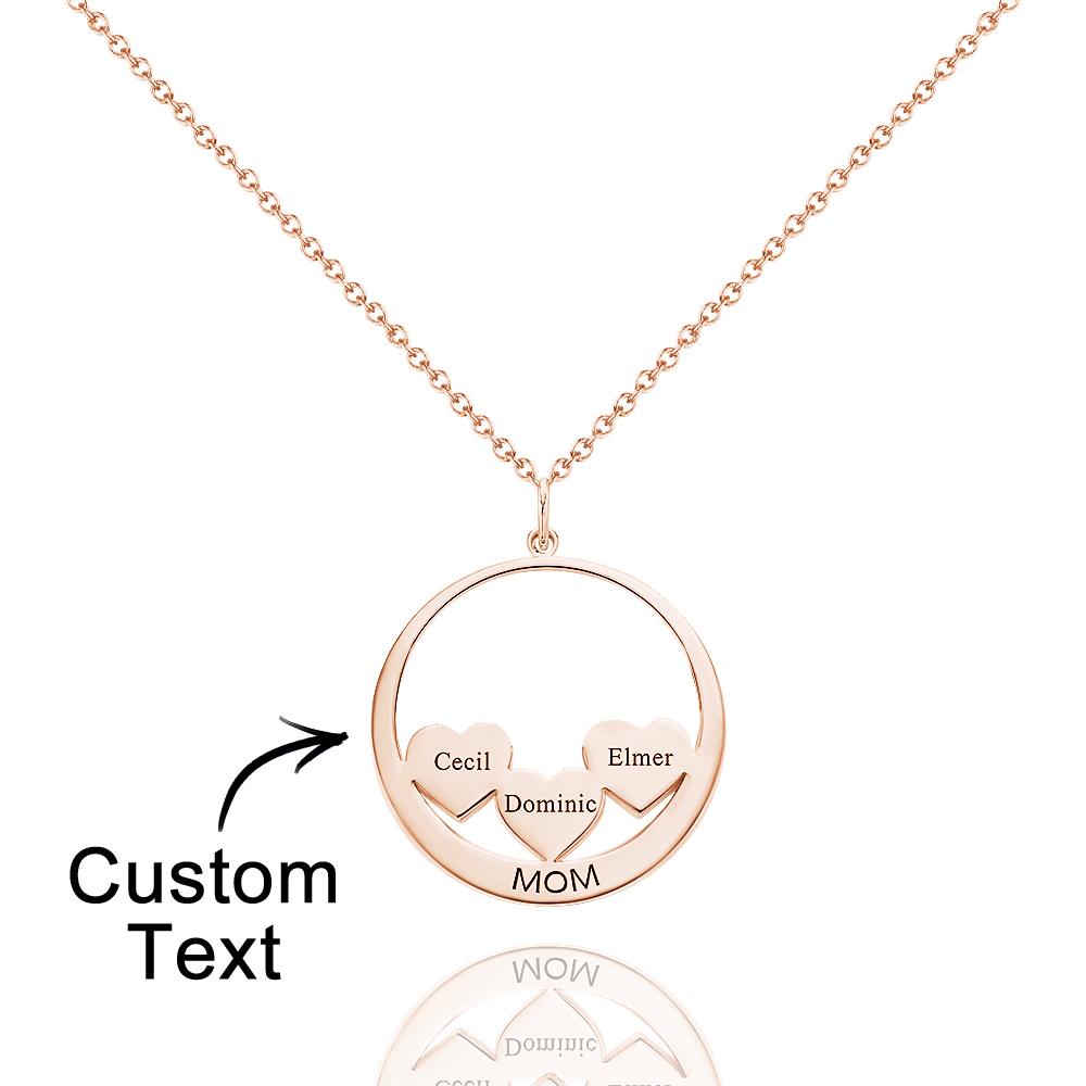 Custom Engraved Necklace Circle Hearts Mom Pendant Necklace Creative Gift
