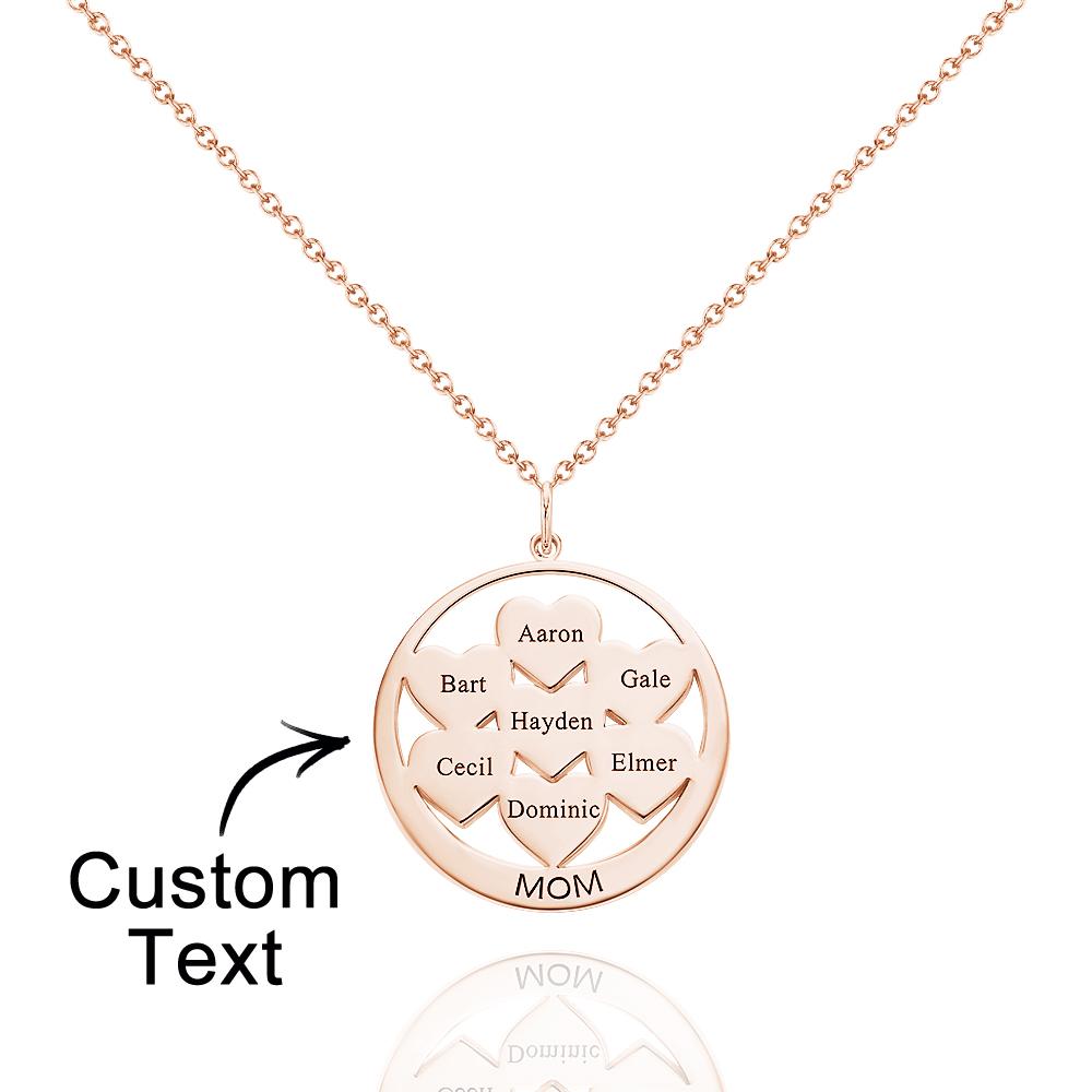 Custom Engraved Necklace Circle Hearts Mom Pendant Necklace Creative Gift