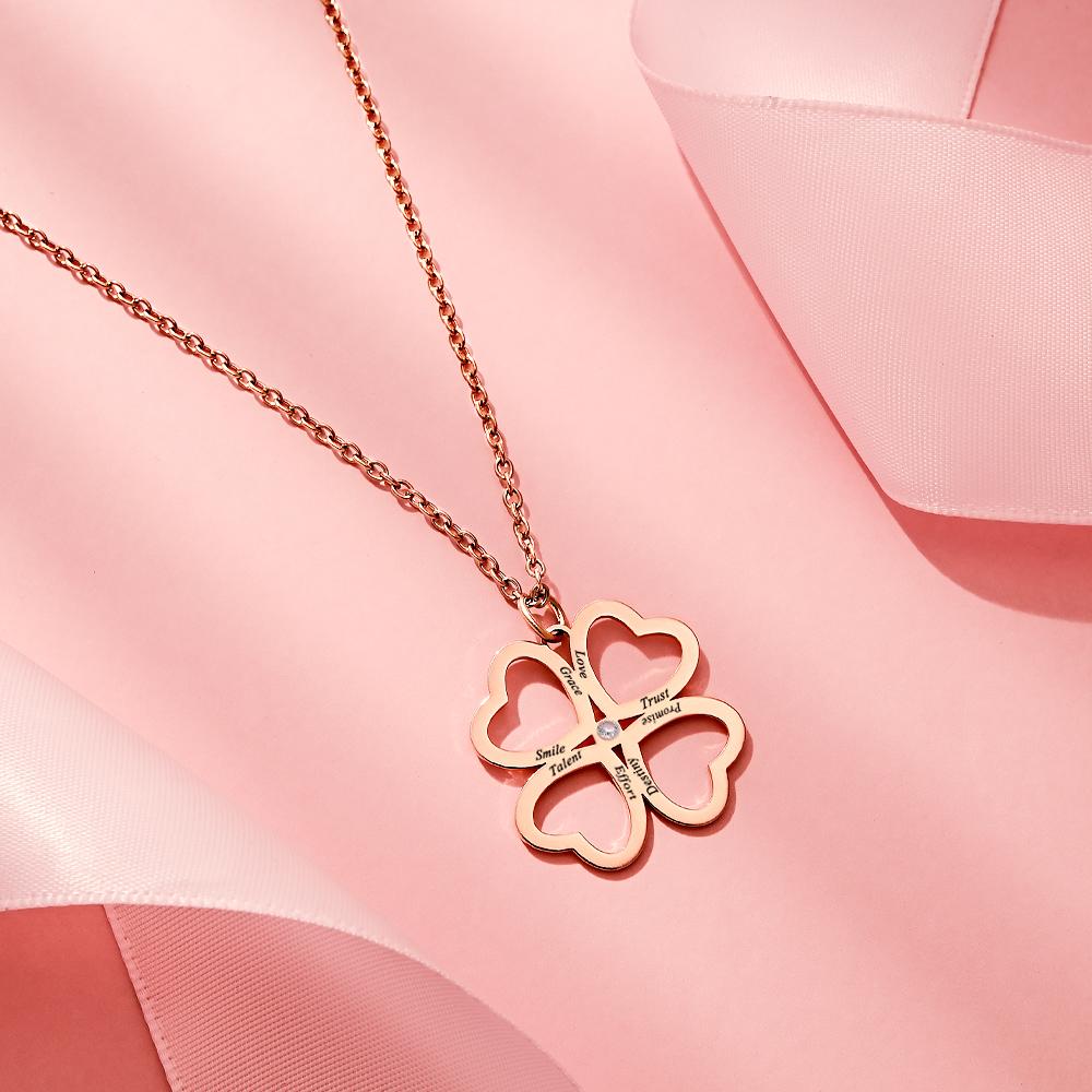 Personalized Four Leaves Clover Necklace Custom Unique Name Necklace for Her