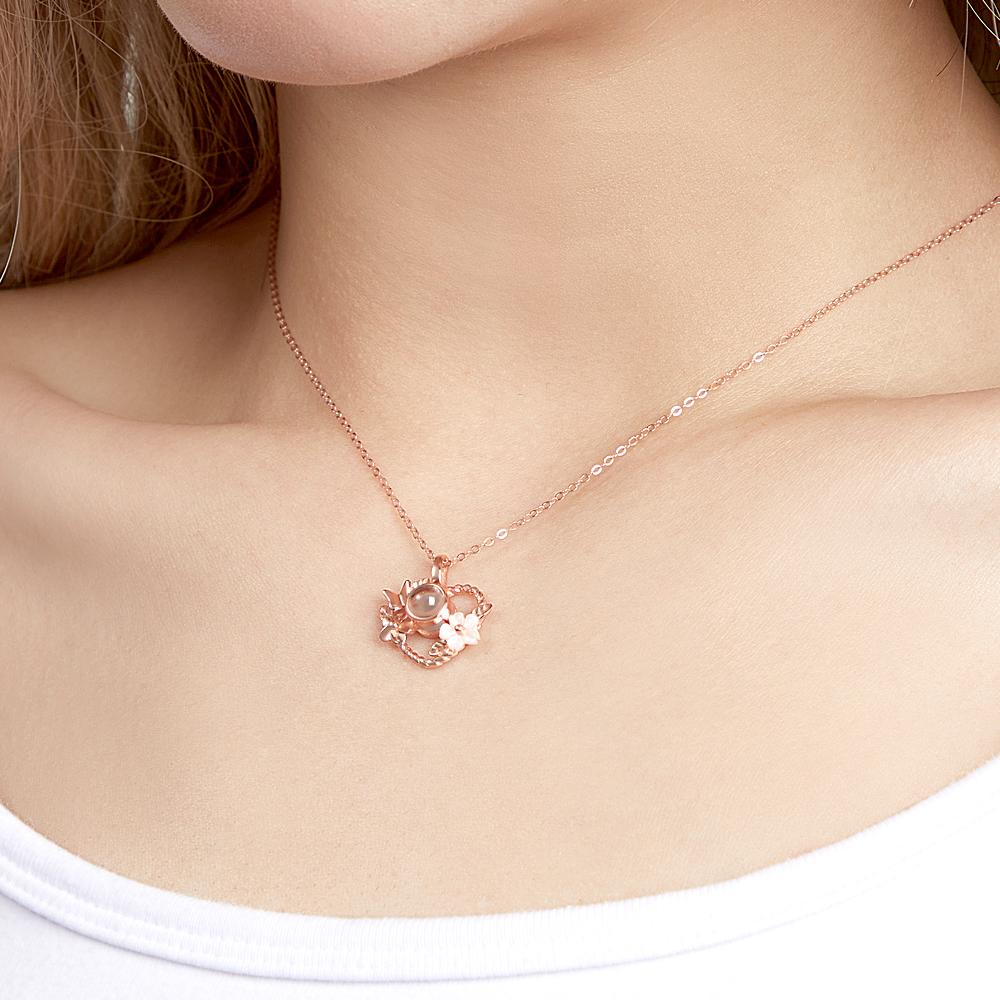 Custom Projection Necklace Heart-shaped Flowers Design Gifts