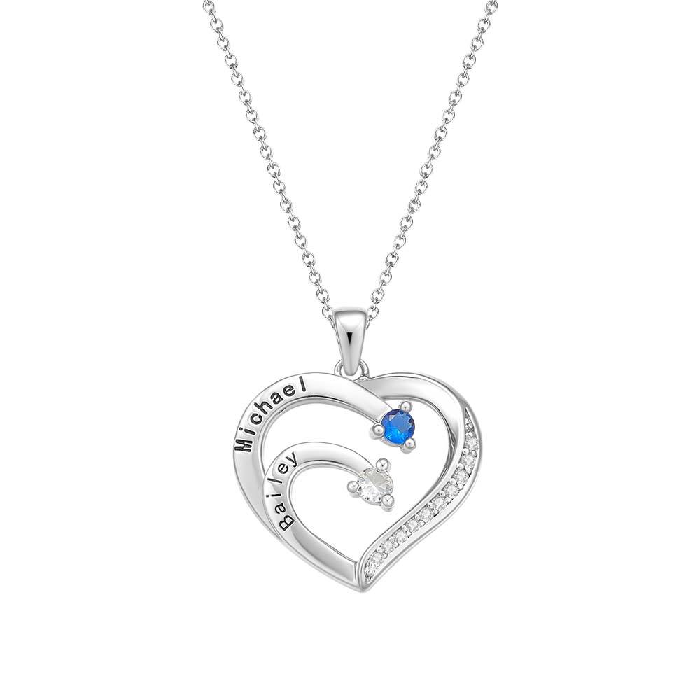 Personalized Heart Necklace Custom Family Name Birthstone Necklace Gift for Mother Grandma