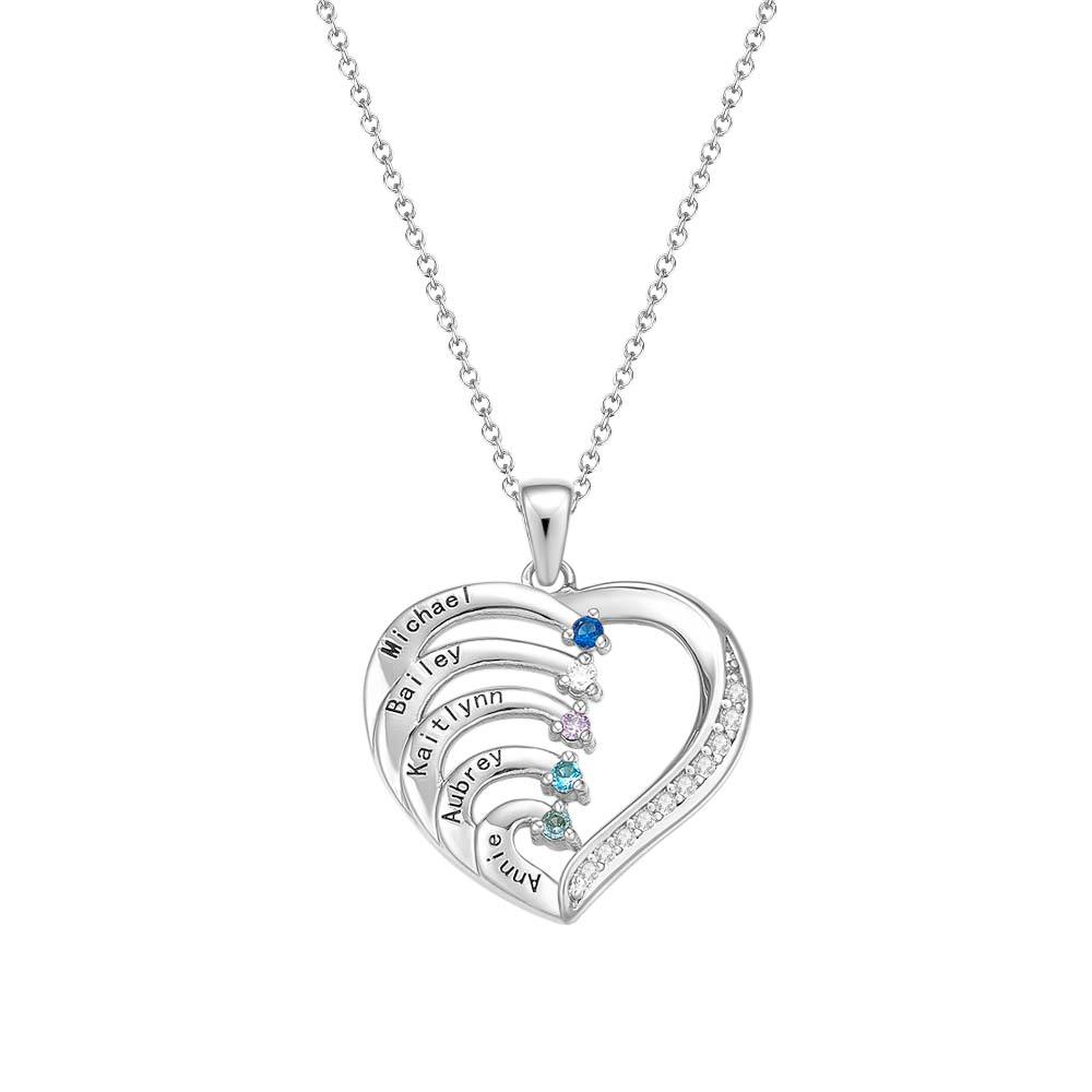 Personalized Heart Necklace Custom Family Name Birthstone Necklace Gift for Mother Grandma