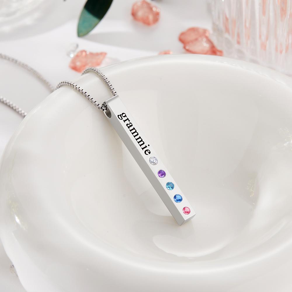 Custom Engraved Birthstone Necklace Bar Simple Gifts