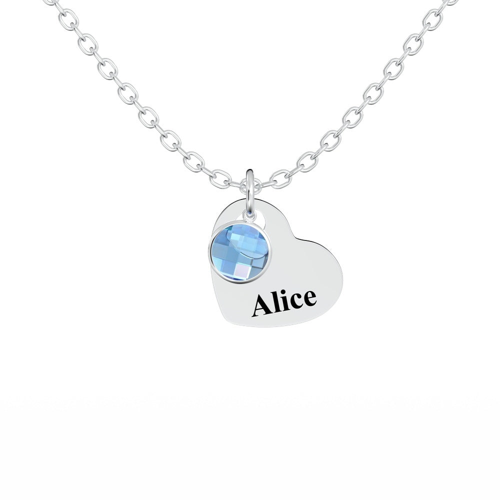 Custom Engraved Heart Pendant Necklace with Birthstones