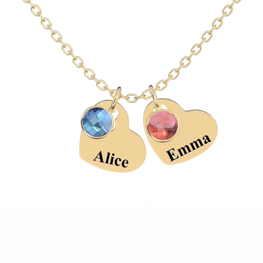 Custom Engraved Heart Pendant Necklace with Birthstones