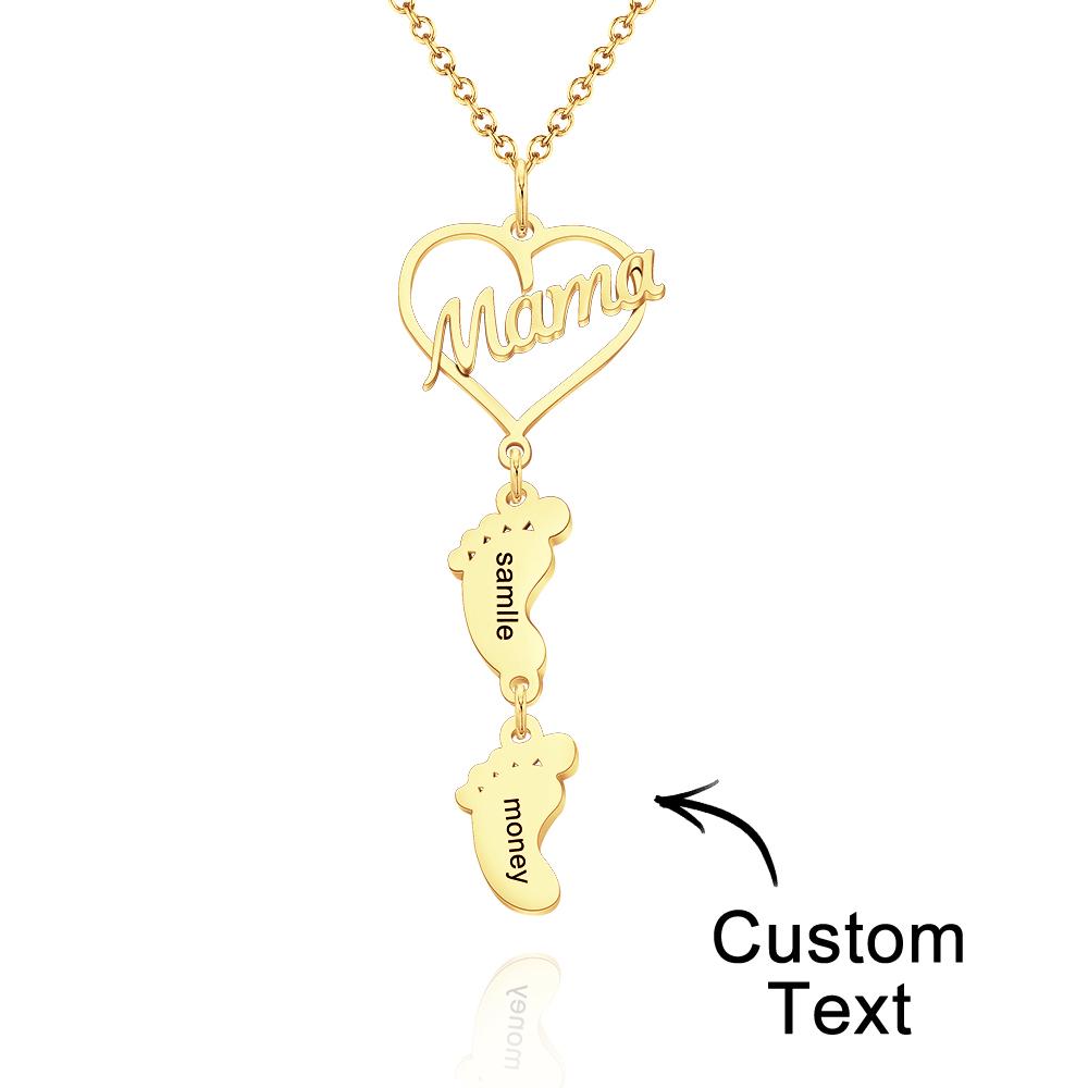 Custom Engraved Name Necklace Love MaMa Heart Baby Feet Charm