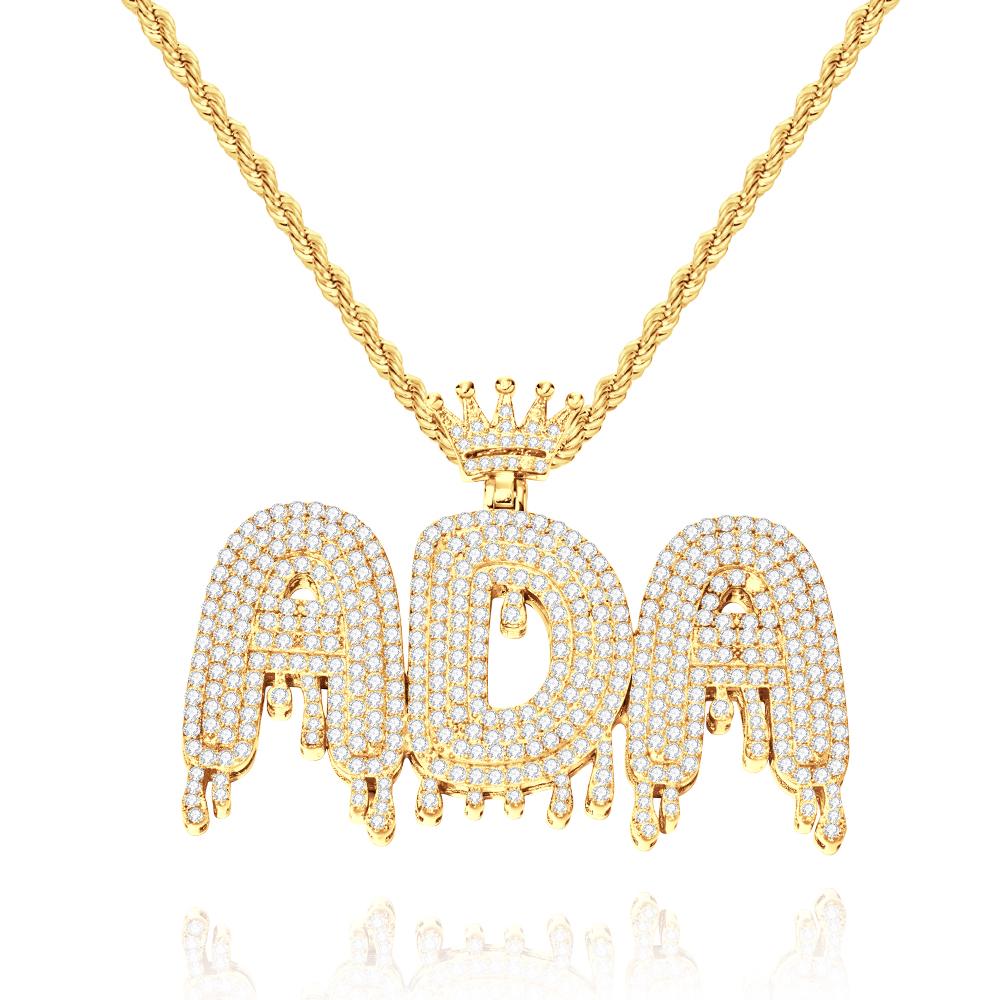Custom Initial Letter Necklace Personalized Bling Name Pendant Hip Hop Necklace for Men Women